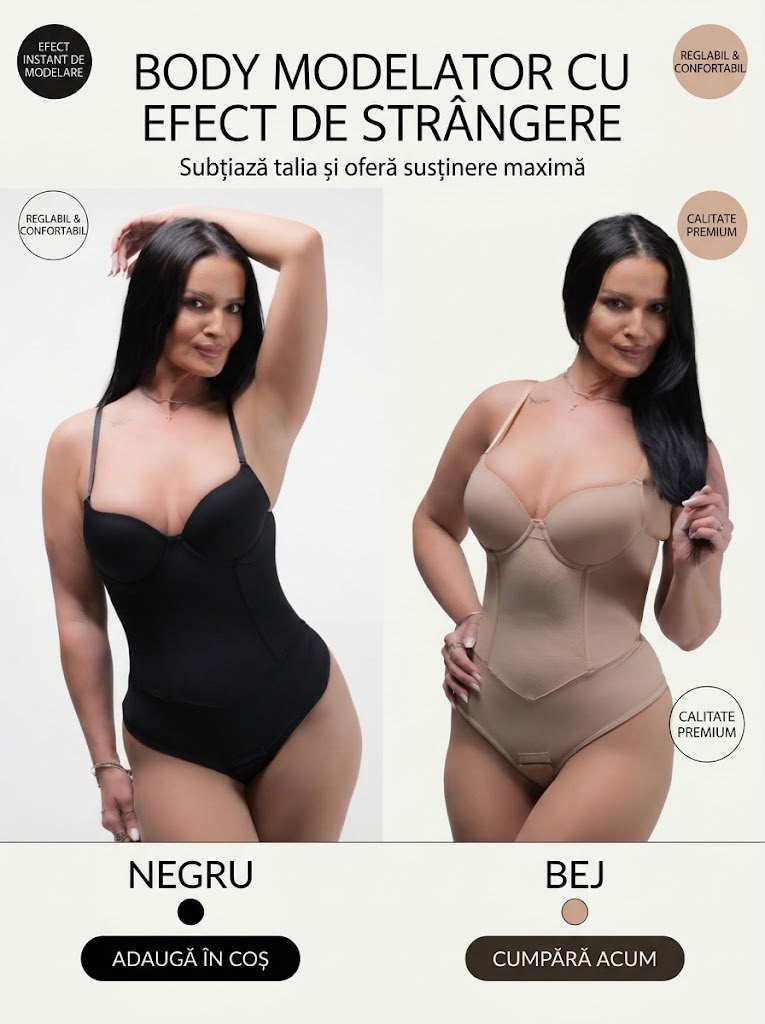 Pachet-Body Compresiv cu design tip CORSET- Nude și Negru