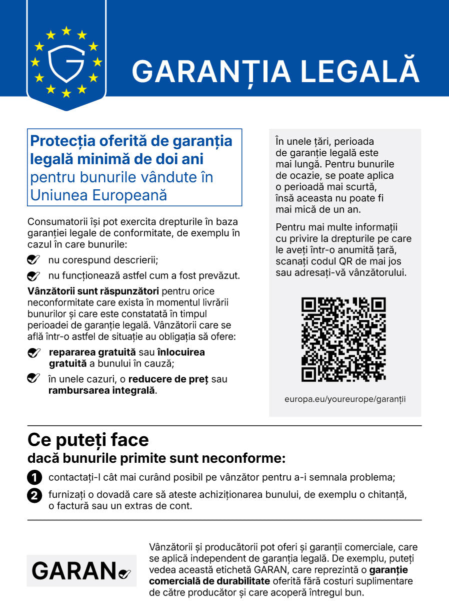 Notificarea UE privind garanția legală: protecția oferită de garanția legală minimă de doi ani pentru bunurile vândute în Uniunea Europeană